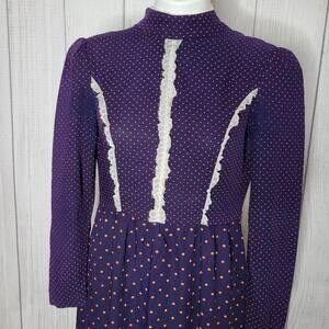 Vintage Windsor Maxi Prairie Dress - Navy Blue & Orange Polka Dot w/ Lace